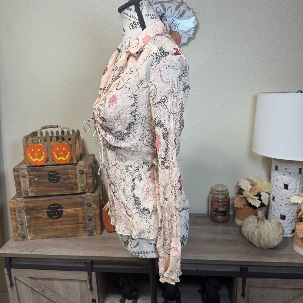 The Limited Y2k 100% Silk Sheer Retro Floral Long Sleeve Blouse Sz M Coquette - Picture 5 of 9